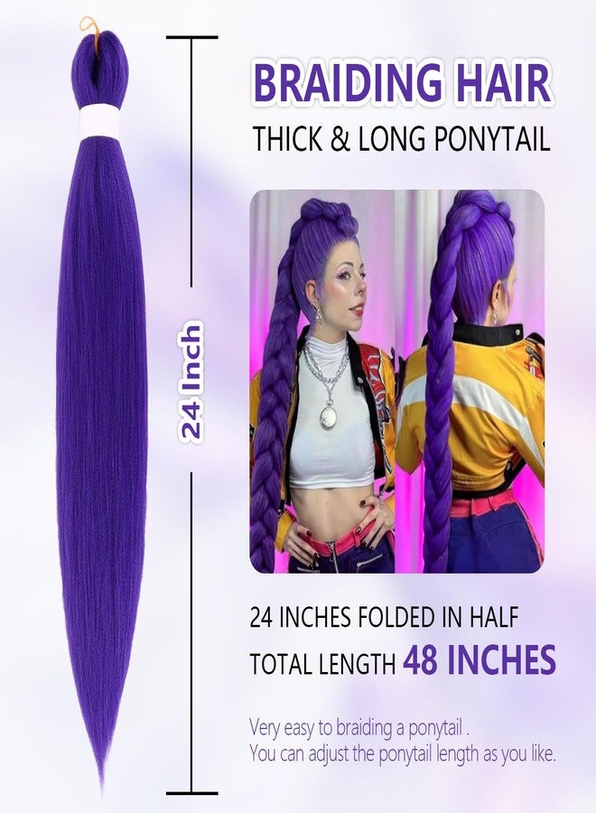 AGO Long Purple Braiding Hair Pre stretched Synthetic Hair Extensions as Rumi Hair Style,Yaki Texture Purple Hair Extensions for Stage Party Halloween Costume Cosplay 24 inch(Pack of 2) - Image 2